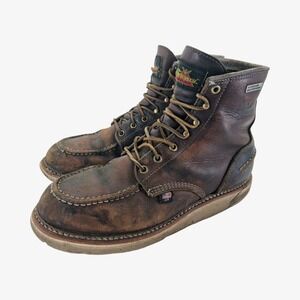 Thorogood Boots Mens Size 9.5 Brown Leather Moc Toe Wedge Work Ankle USA